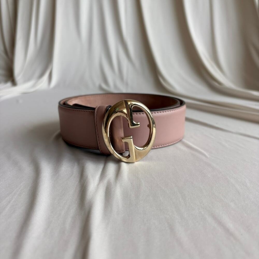 Gucci Interlocking G Belt - Dusty Pink Leather, Gold Buckle, Size 32
